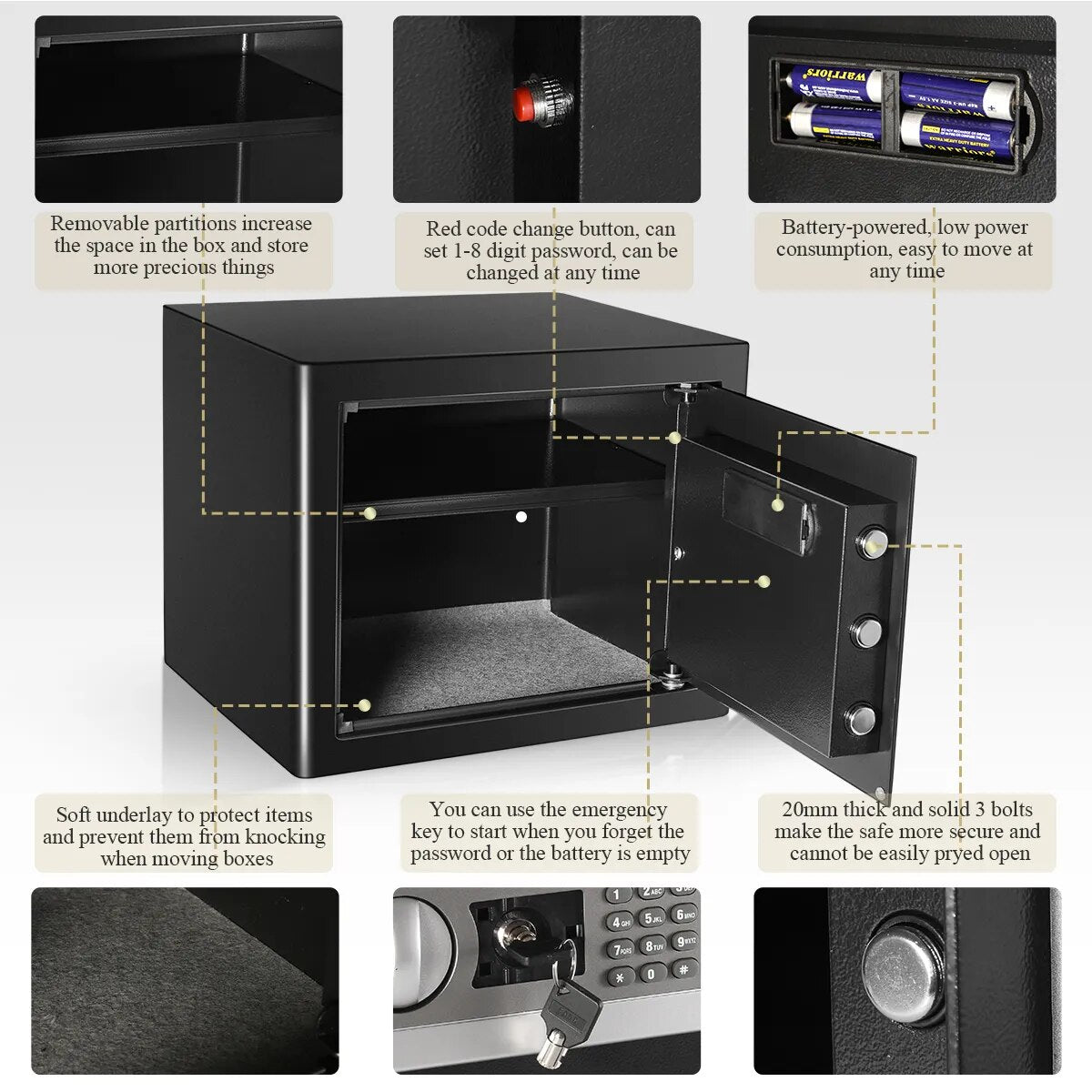 Security Safe Box Electric Digital Security Cash Jewelry File Storage Box Home Hotel Lock Keypad Safe Box 0.8/1/1.53 Cub