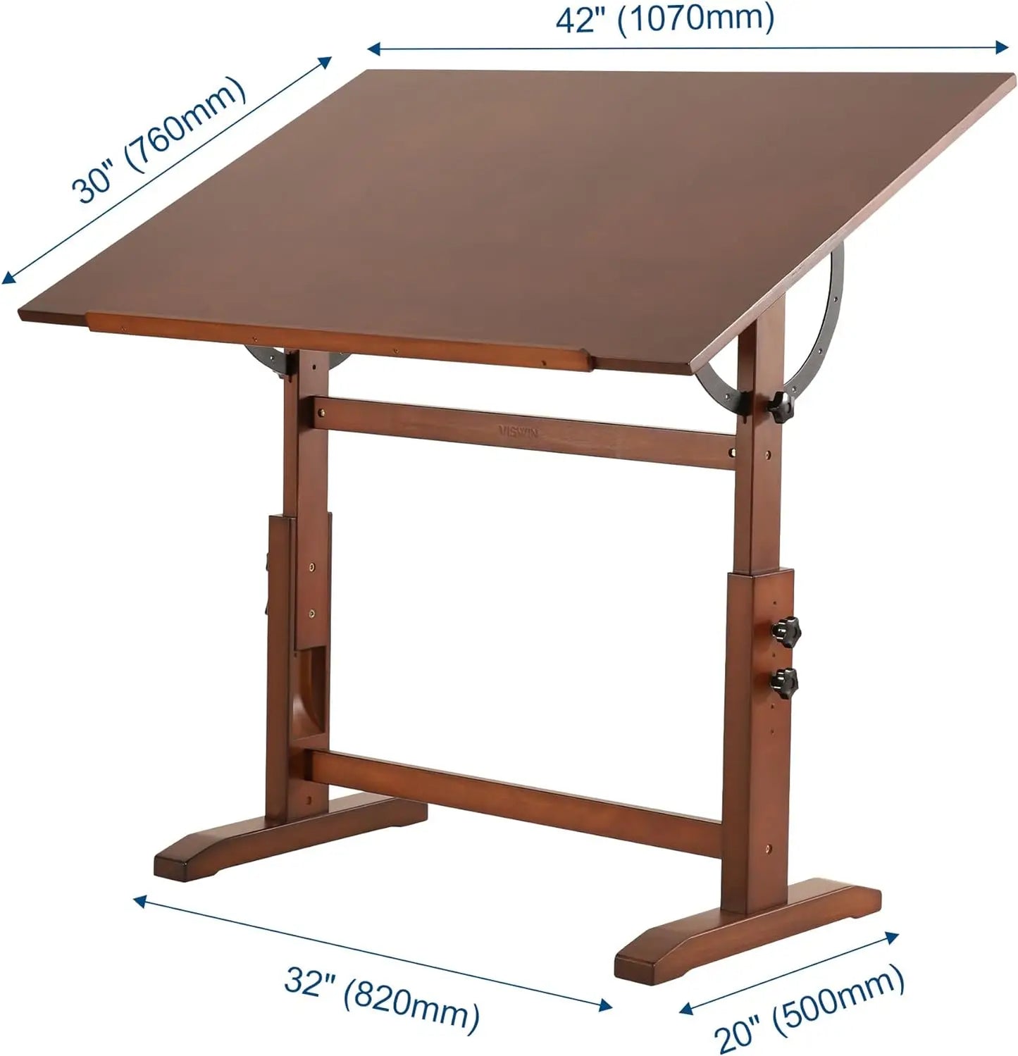 VISWIN 30" x 42" Extra-Large Artist Drafting Table, Adjustable Height & Angle, Solid Pine Wood Drawing Table