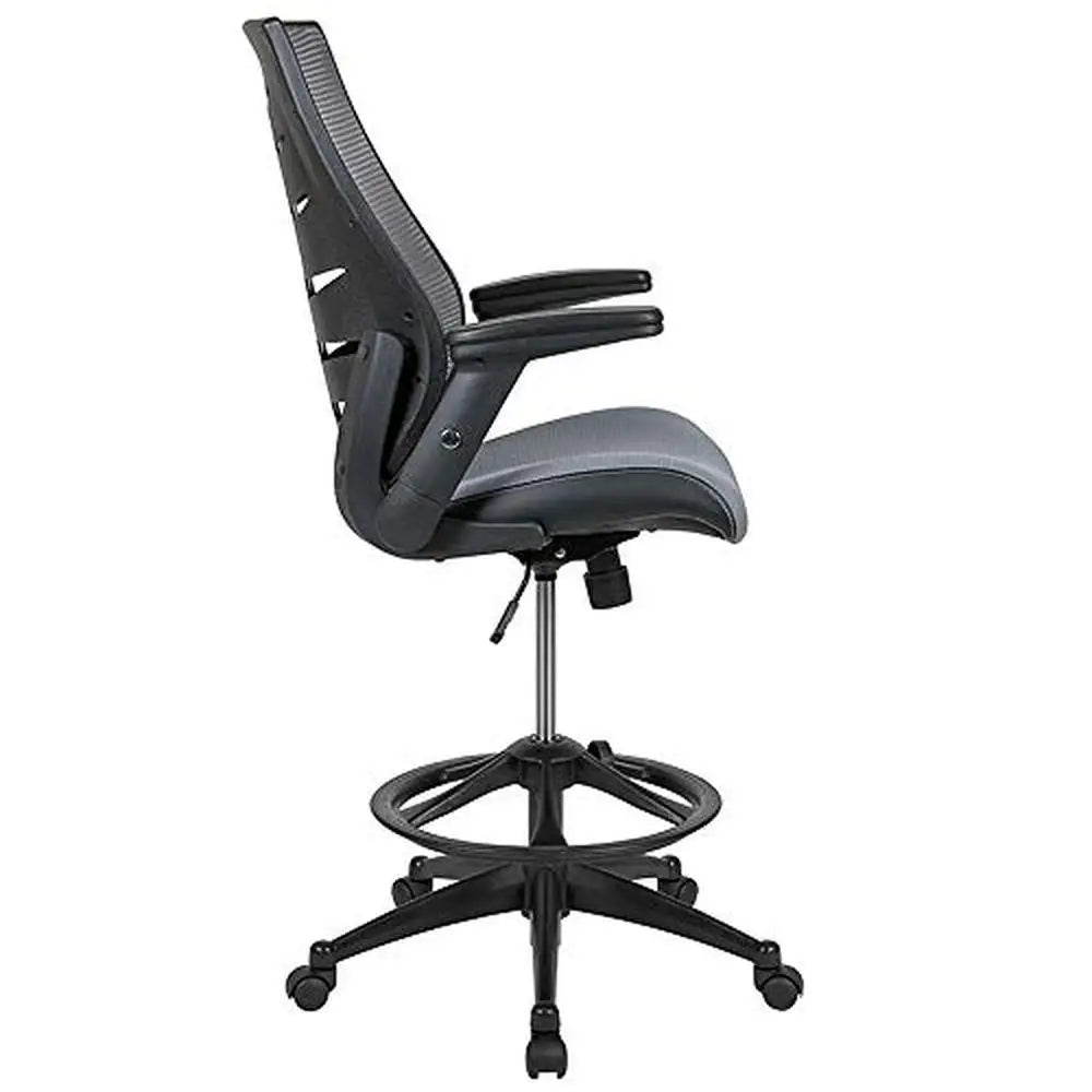 High Back Mesh Drafting Chair with Adjustable Foot Ring and Flip-Up Arms Ergonomic Office Stool Professionals Ventilated