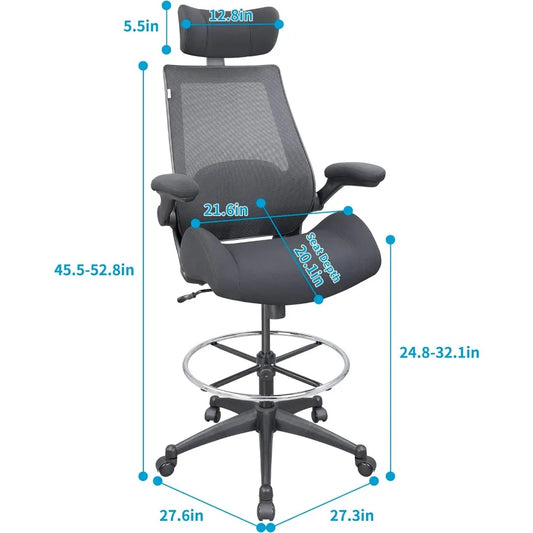 BOLISS 400lbs High-Back Mesh Ergonomic Drafting Chair,Tall Office Chair, Standing Desk Chair,Adjustable Headrest,with Flip-Up Ar