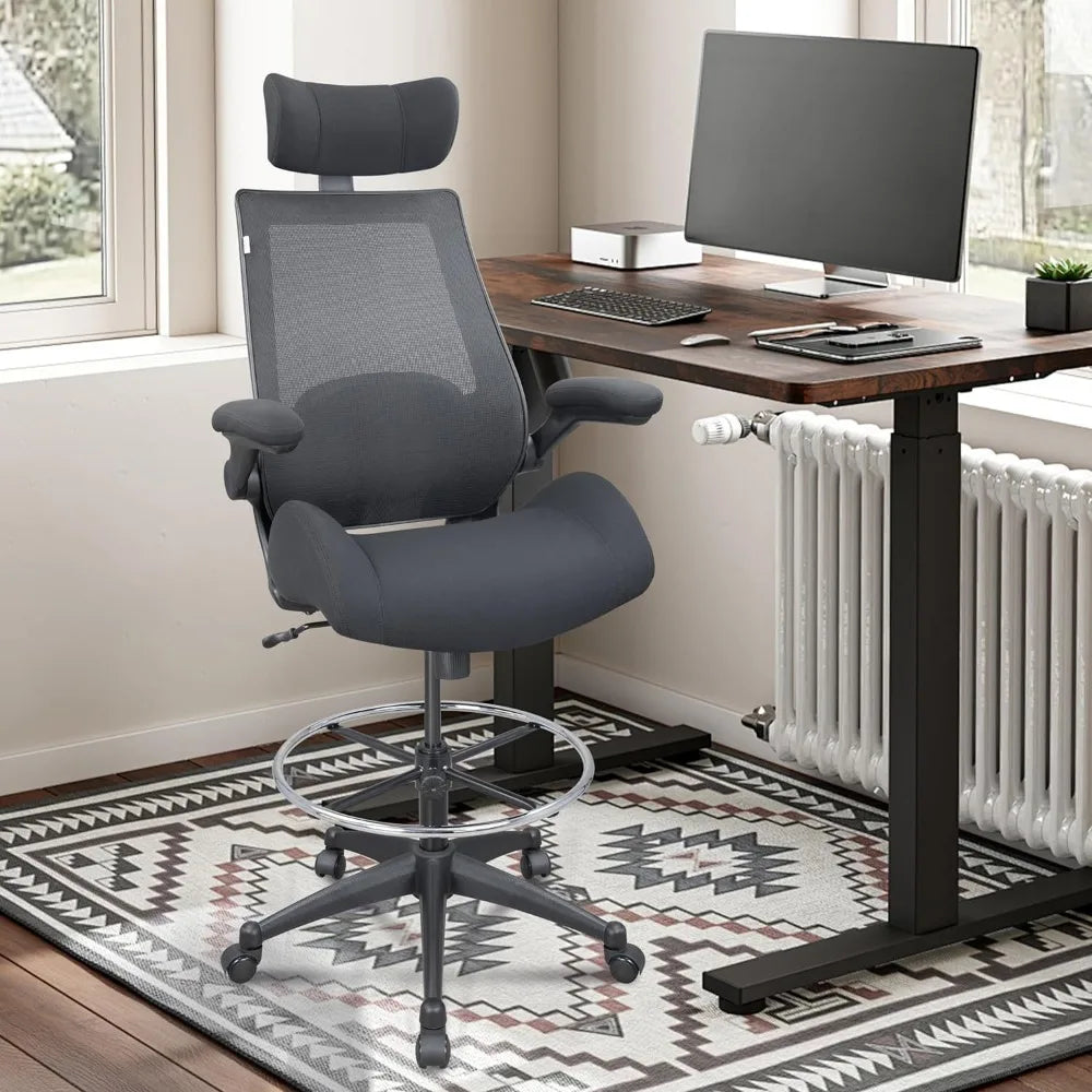BOLISS 400lb Capacity Mesh Drafting Chair With Adjustable Foot Ring & Armrests – Black Ergonomic Office Chair - View #4