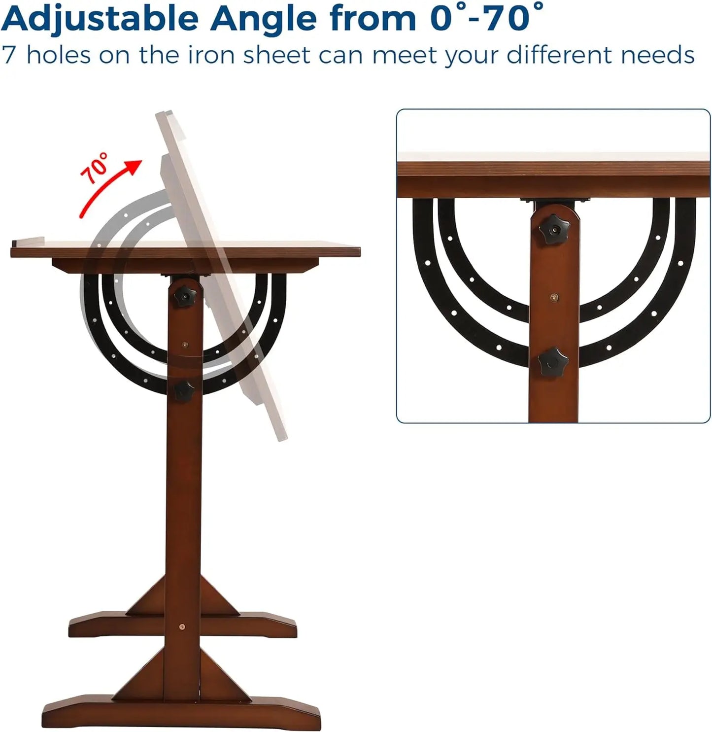 VISWIN 30" x 42" Extra-Large Artist Drafting Table, Adjustable Height & Angle, Solid Pine Wood Drawing Table
