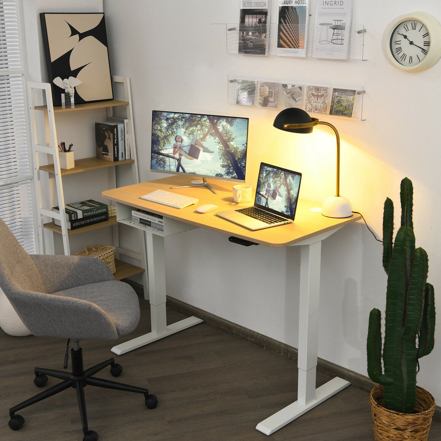 Electric Standing Desk Height Adjustable w/ Control Panel & USB Port JV10229US