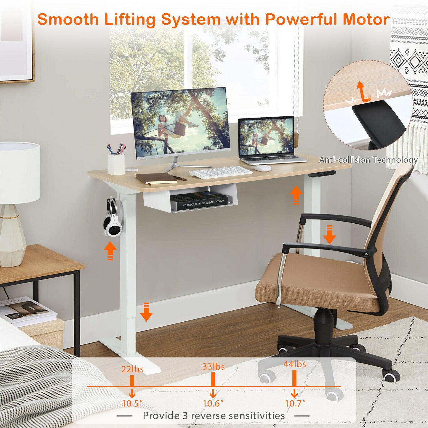 Electric Standing Desk Height Adjustable w/ Control Panel & USB Port JV10229US