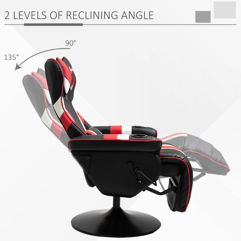 Gaming Chair, Racing Style Computer Recliner with Lumbar Support, Footrest and Cup Holder, Black/White/Red