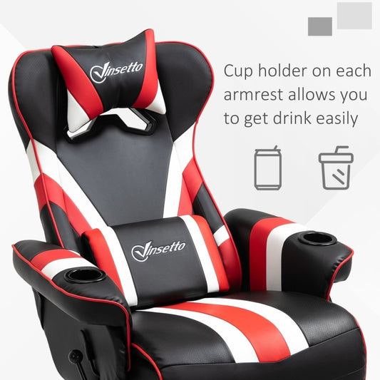 Gaming Chair, Racing Style Computer Recliner with Lumbar Support, Footrest and Cup Holder, Black/White/Red