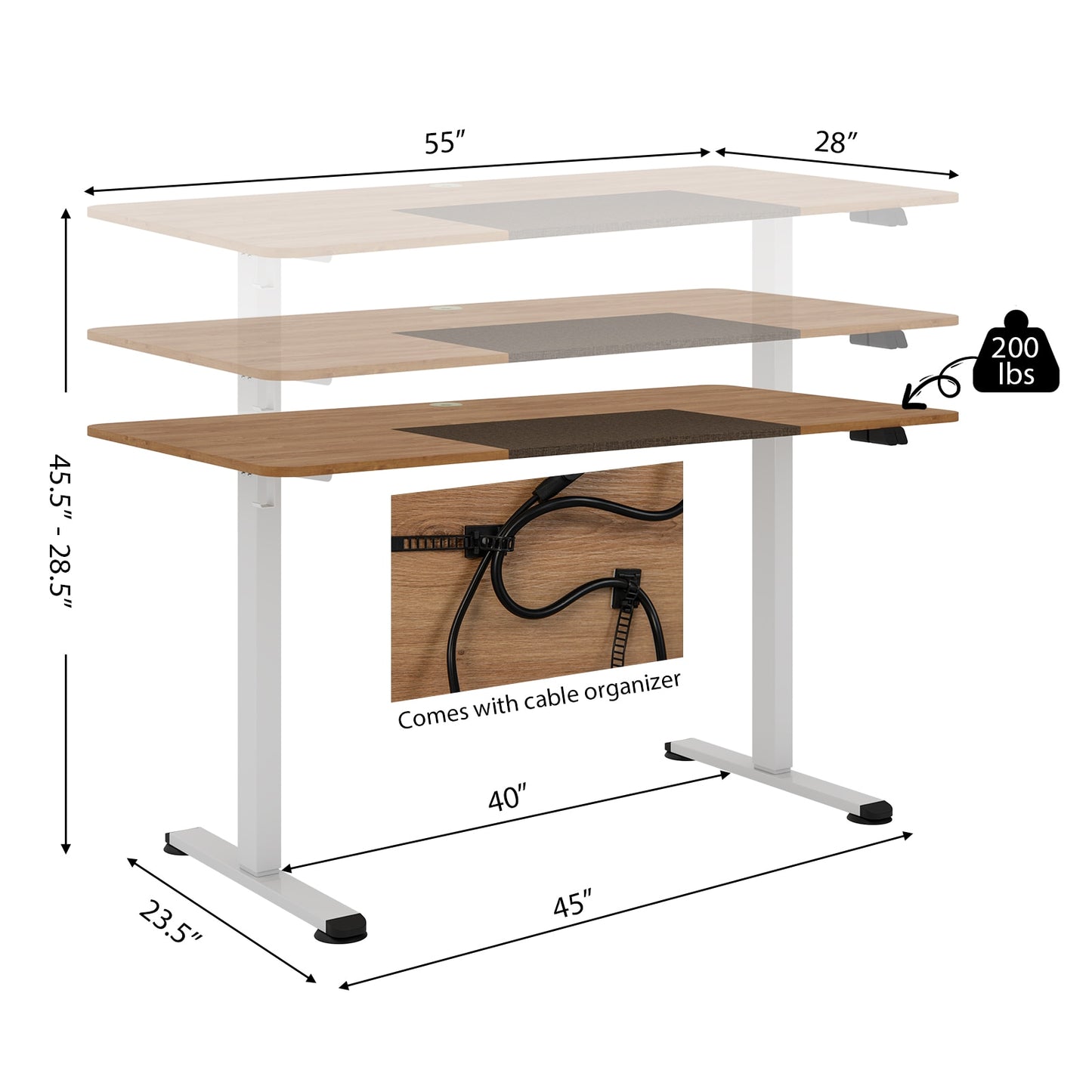 Electric Standing Desk Height Adjustable Home Office Table w/ Hook Natural