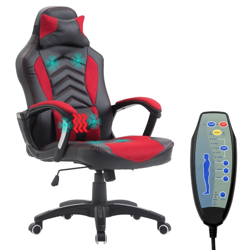 Computer Gaming Chair With Massage 5 Modes,and 6 Vibrating Point Racing Style Heated Desk Chair Swivel Rolling Chair with Headrest,