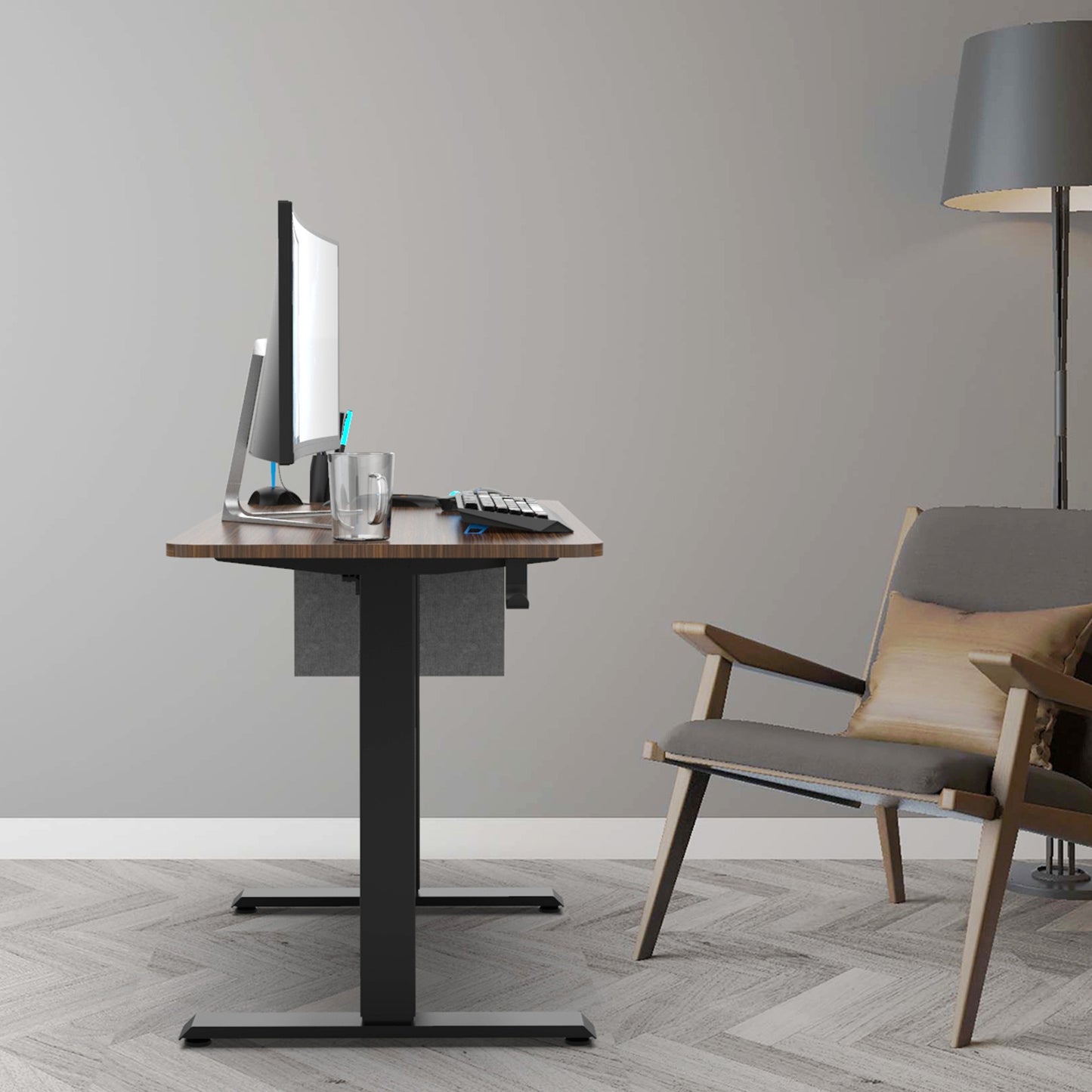 Height Adjustable Electric Standing Desk,48X24 Inch Stand Up Table With Headset Hook And Storage Bag