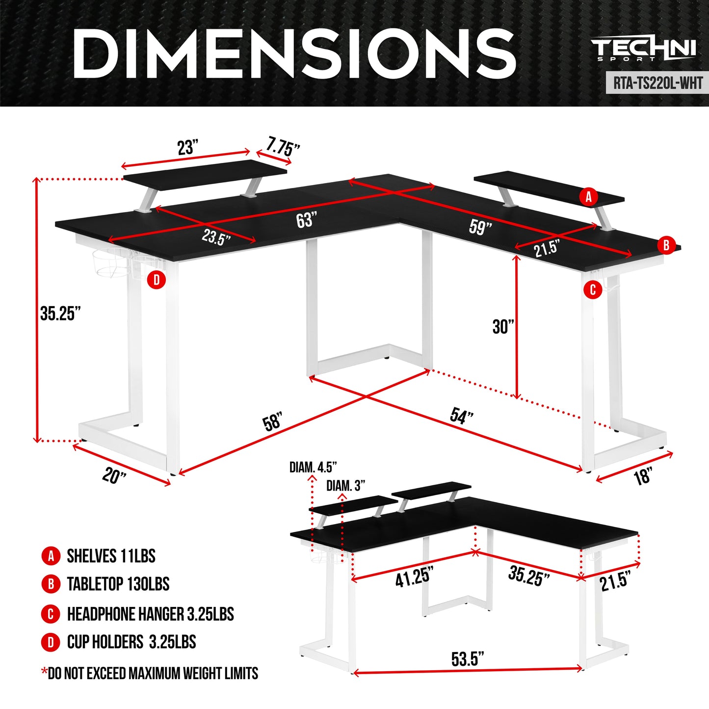 Sport Warrior L-Shaped Gaming Desk Senior Computer Office Study Table White/Black