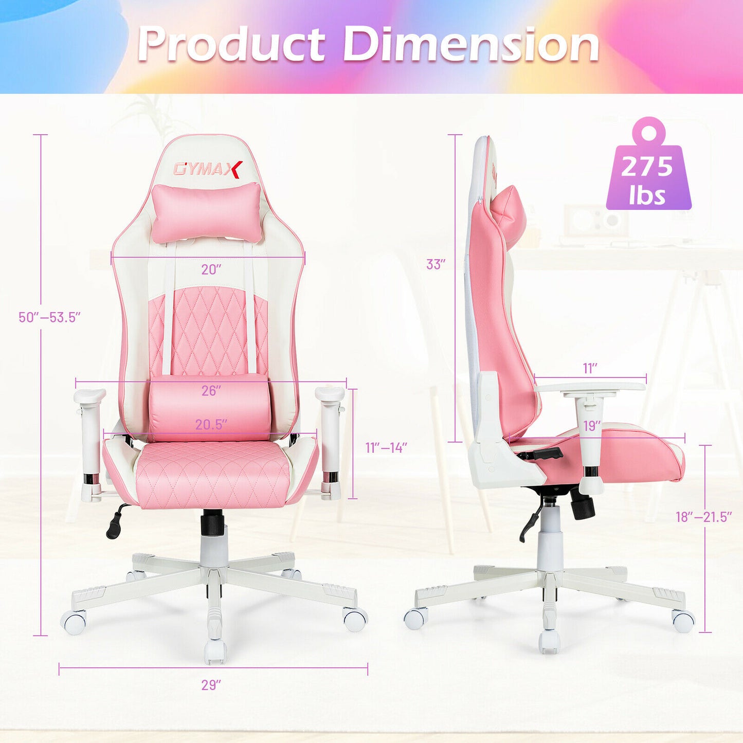 Gymax Gaming Chair Racing Style Adjustable Swivel Computer Office Chair Pink CB10206PK