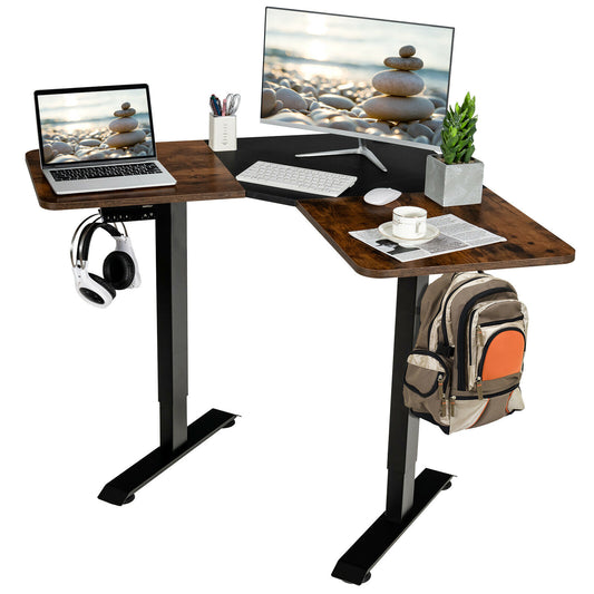 Costway L Shaped Electric Adjustable Standing Desk w/ Controller 2 Hooks JV10203US