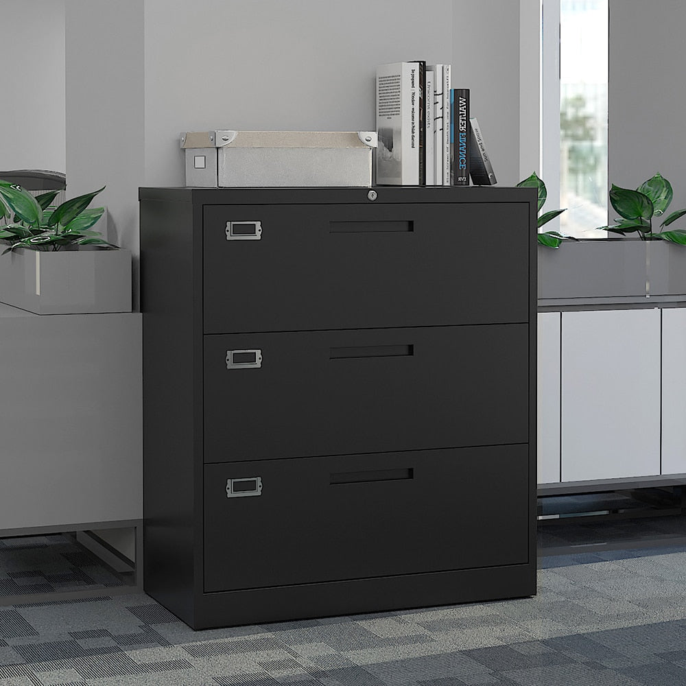 2/3 Drawer Metal Lateral File Cabinet W/Lock Steel Office Filing Cabinet for Legal/Letter A4 Size Wide File Cabinet Black/White