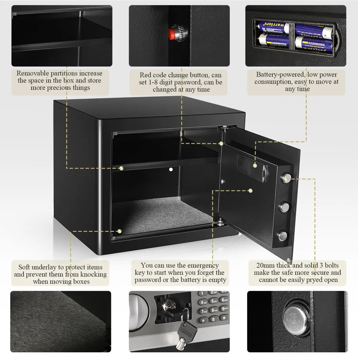 Security Safe Box Electric Digital Security Cash Jewelry File  Storage Box Home Hotel Lock Keypad Safe Box 0.8/1/1.53 Cub