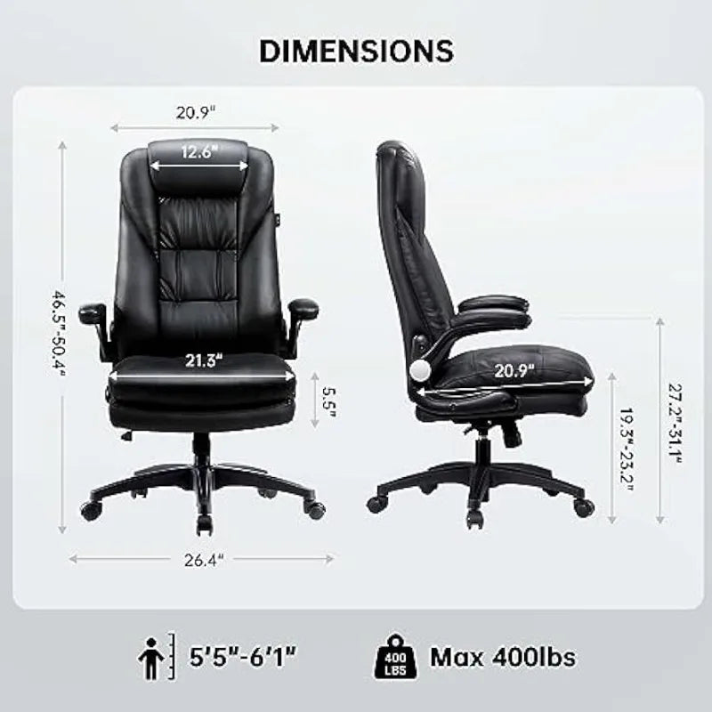 Office Chair, Big and Tall Desk Chair 400lbs Wide Seat, High Back PU Leather Ergonomic Computer with Adjustable Armrest