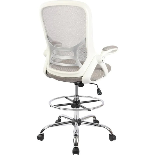 Drafting Chair, Tall Office Chair Standing Desk Stool with Adjustable Foot Ring,Flip-Up Arms,Mesh High-Back Drafting Table Chair