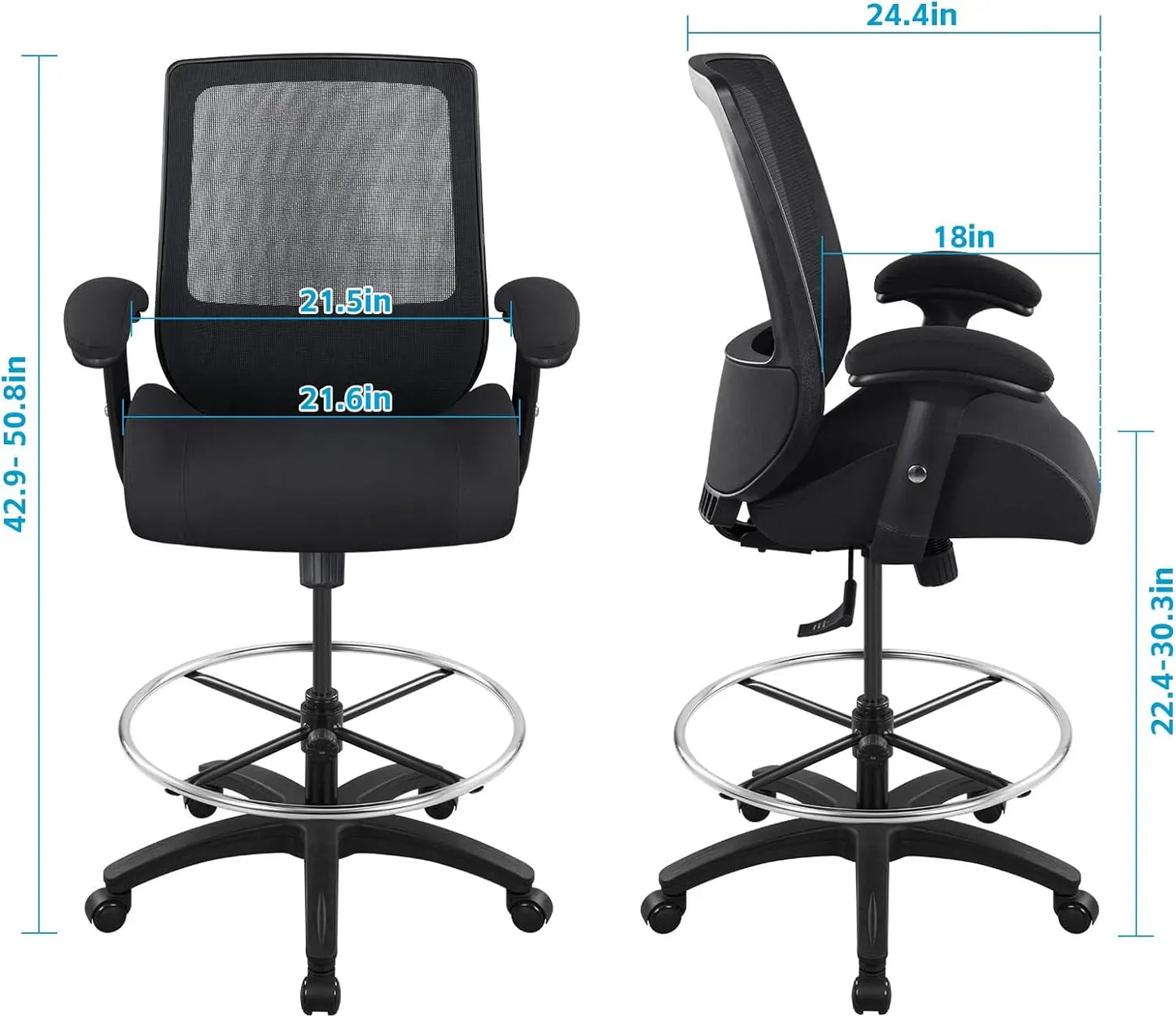 BOLISS Big and Tall 400lbs Mesh Ergonomic Drafting Chair,Tall Office Chair, Standing Desk Chair,Height Adjustable Armrest