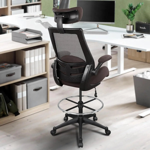 BOLISS 400lbs High-Back Mesh Ergonomic Drafting Chair,Tall Office Chair, Standing Desk Chair,Adjustable Headrest,with Flip-Up Ar