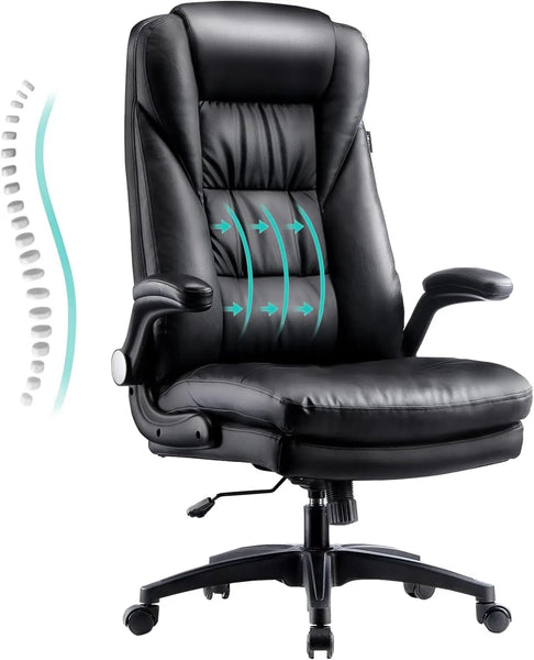 Office Chair, Big and Tall Desk Chair 400lbs Wide Seat, High Back PU Leather Ergonomic Computer with Adjustable Armrest