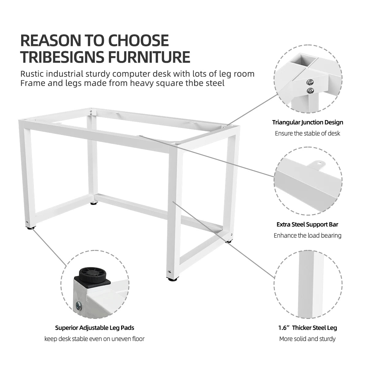 Modern Office Desk Computer Table Laptop Study Table Metal Steel Frame Easy Assembly Home Office Workstation