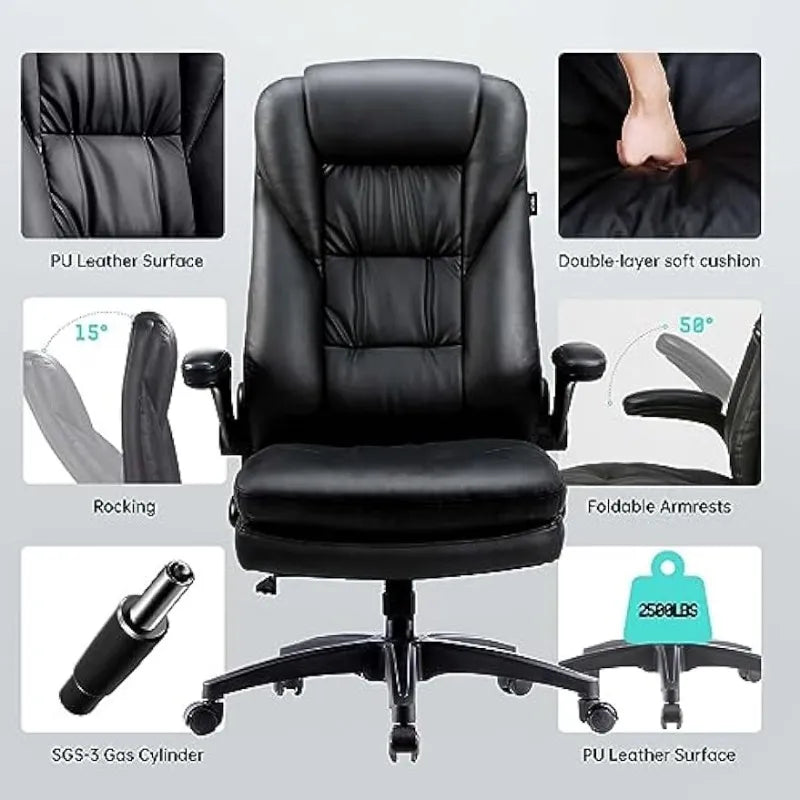 Office Chair, Big and Tall Desk Chair 400lbs Wide Seat, High Back PU Leather Ergonomic Computer with Adjustable Armrest