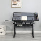Voohek Chair, Adjustable Extended Tabletop&Slide-Up Pencil Ledge, Painting Desk w/Nonwovens Drawers, Black Drafting Table