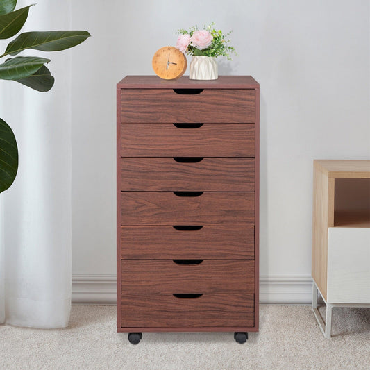 PVC Wooden Filing Cabinet 7/6/5 Drawers MDF Dark Walnut Color/Gray/White[US-Stock]