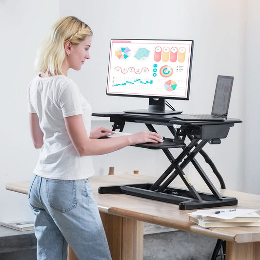 Height Adjustable Standing Desk Sit to Stand Converter Stand Up Desk Tabletop Workstation for Laptops Dual Monitor Rise
