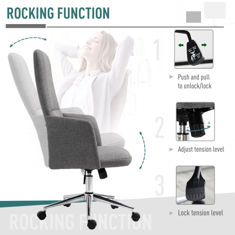 Grey Swivel Office Chair Modern Design High Back Business Recliner Desktop Computer Chair,