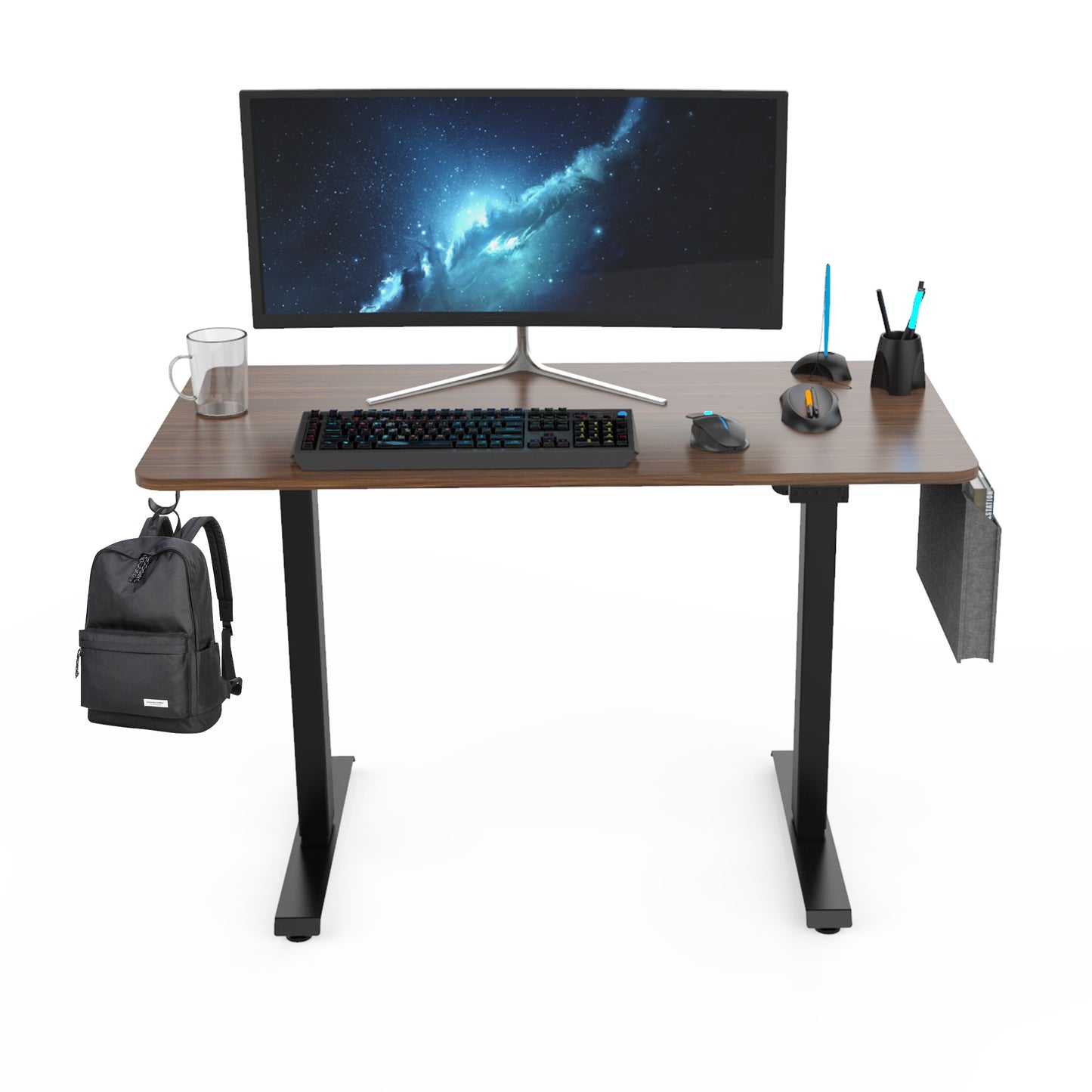 Height Adjustable Electric Standing Desk，48X24 Inch Stand Up Table With Headset Hook And Storage Bag