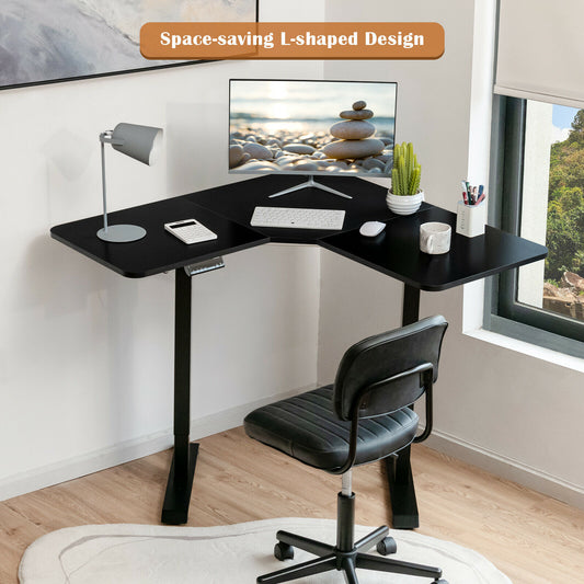 Costway L Shaped Electric Adjustable Standing Desk w/ Controller 2 Hooks  JV10203US