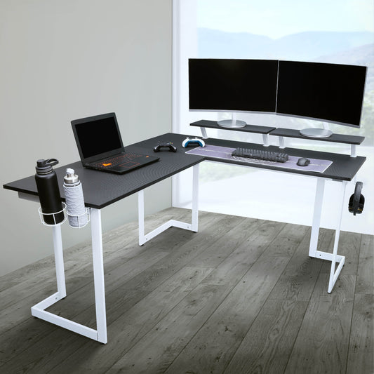 Sport Warrior L-Shaped Gaming Desk Senior Computer Office Study Table White/Black